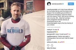 Aktor Ryan Reynolds Ajak Fansnya Bantu Korban Bencana
