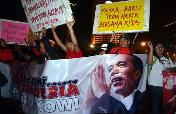Massa Pendukung Jokowi Syukuran di Bunderan HI
