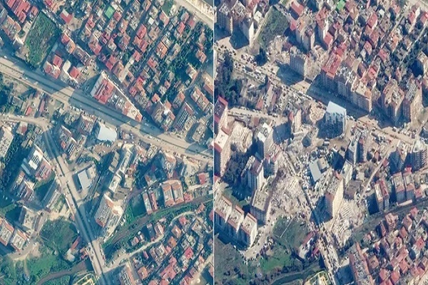 Citra Satelit Menunjukkan Wilayah Turki Sebelum dan Sesudah Gempa Besar