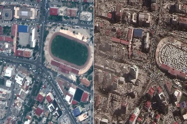 Citra Satelit Menunjukkan Wilayah Turki Sebelum dan Sesudah Gempa Besar