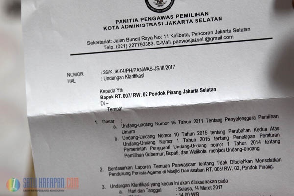 Ada Dugaan Pelanggaran, Panwaslu Jaksel Panggil Ketua RT Pondok Pinang
