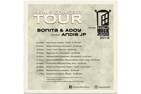 Adoy dan Bonita Gelar Tur "Menuju Festival Musik Rumah 2018"